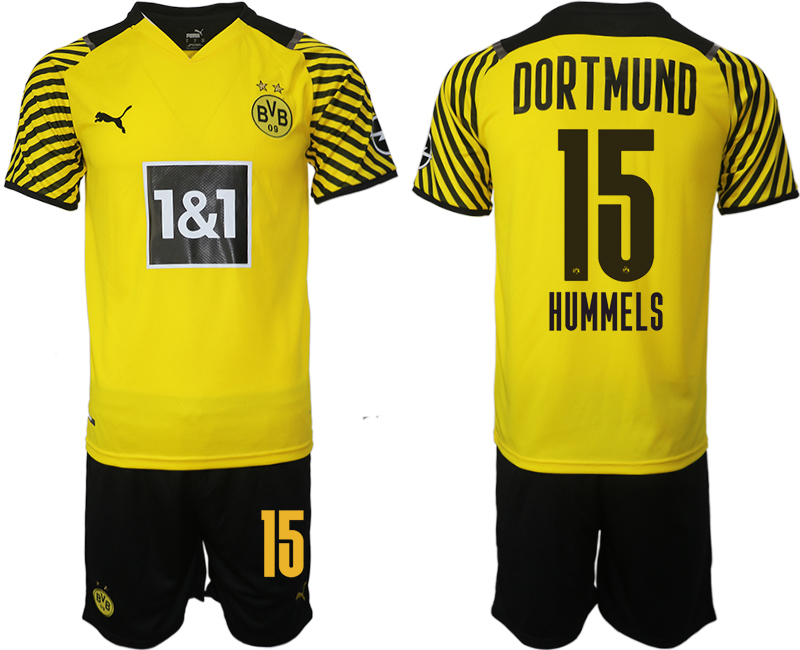 Men 2021-2022 Club Borussia Dortmund home #15 yellow Soccer Jersey